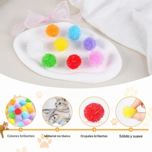 Vista 3 de DF DUALFERV 30 bolas de pompones de gato, 1.5 pulgadas, multicolor