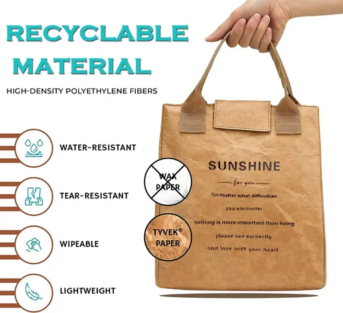 Vista 6 de Lonchera reutilizable para mujeres y hombres, fácil de limpiar, aislada, resistente al agua, forro térmico y telas duraderas, diseño simple, marrón