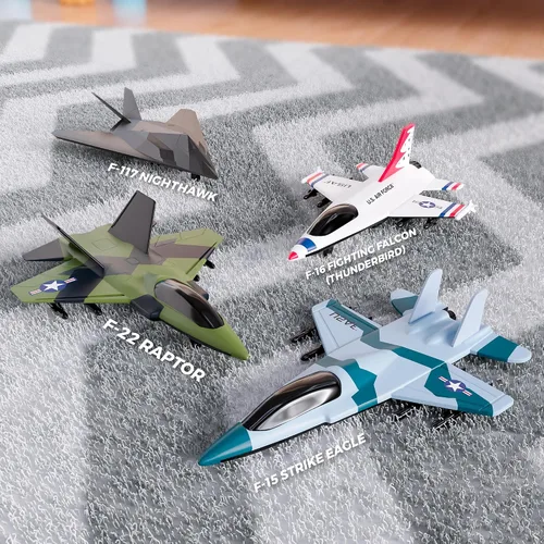 Vista 2 de Escuadrón de aviones de juguete de la Fuerza Aérea de los Estados Unidos de 4 paquetes, aviones de combate militares con retroceso, modelos