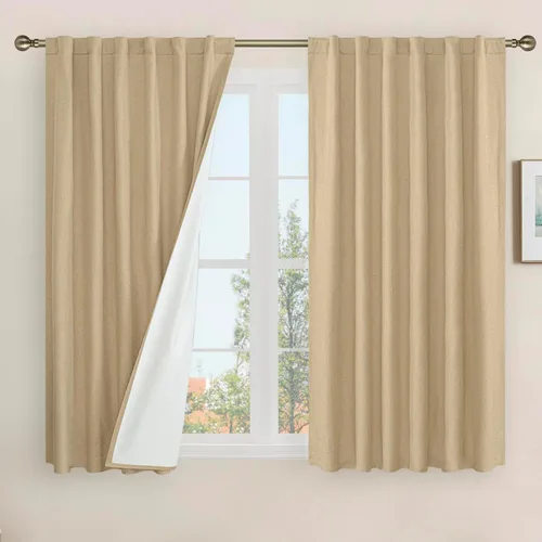 Vista 117 de LAMIT Cortinas opacas cortas de lino de 30 pulgadas para ventanas de cocina sobre el fregadero, cortinas de café texturizadas de lino marfil