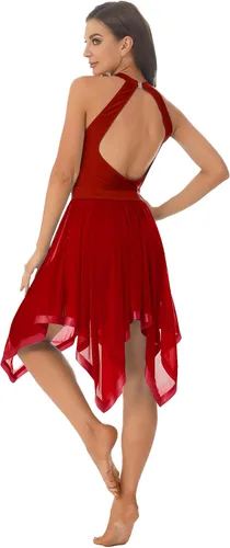 Vista 2 de JEATHA Vestido de baile de ballet sin mangas para mujer, de malla ilusión, con lentejuelas, leotardo de jazz latino, ropa de baile