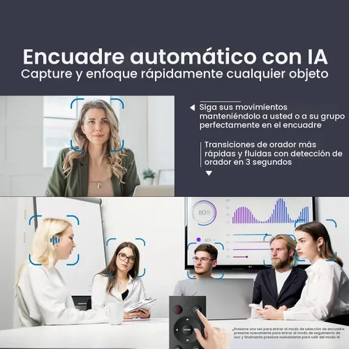 Vista 4 de Cámara web 4K 3 en 1 con micrófonos y altavoz, cámara web 4K con seguimiento automático AI, zoom digital 5X, campo de visión ajustable, control