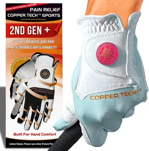 Vista 21 de Copper Tech Plus Ladies Golf Gloves Women (2nd Gen) Copper Compression Joint Support with Flexible & Comfortable Fit Tacky Silicone Pad
