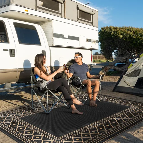 Vista 3 de GENIMO Alfombra de Exterior 5'x8' Impermeable para Patio, Alfombra de Paja de Plástico Reversible para Exteriores, Alfombras de Camping para Negro