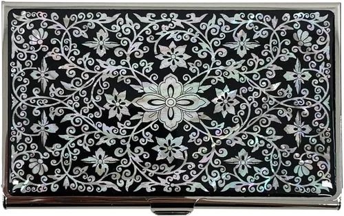 Vista 16 de Estuche para Tarjetas de Visita de Nácar Portador de Tarjetas de Crédito Identificación y Nombre Cartera de Viaje Diseño de Pintura Artística Metal
