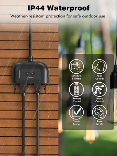 Vista 3 de EIGHTREE Enchufe inteligente para exteriores impermeable IP44, tomacorriente inteligente con 2 salidas controladas independientemente, compatible