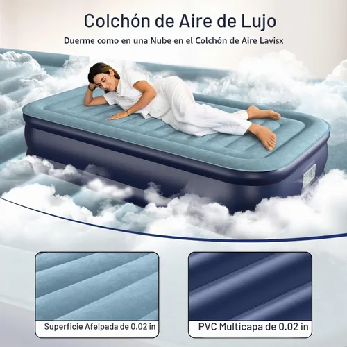 Vista 8 de [Usado] Lavisx Colchón de aire individual de 18" con bomba integrada, bomba de parada automática de alta velocidad de 2 minutos, colchón hinchable