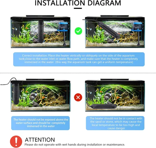 Vista 3 de Calentador sumergible para acuario, calentador de tanque de peces de 800 W/1200 W, calefacción de doble tubo, calentamiento rápido y ahorro