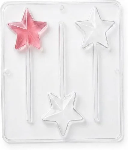 Vista 3 de 3374 Star Lollipop - Molde de caramelo de chocolate, plástico transparente, 3 cavidades, 2.5 pulgadas