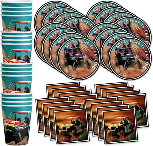 Vista 10 de Juego de suministros para fiesta de cumpleaños de motociclistas, platos, servilletas, vasos, vajilla para 16