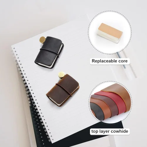 Vista 5 de Yitexin 2 Colors Mini Size Travelers Notebook with Leather Cover and Strap, Refillable Handmade 4.8x3.2cm(1.9’’x1.3’’) Tiny Travel Journal, Pocket