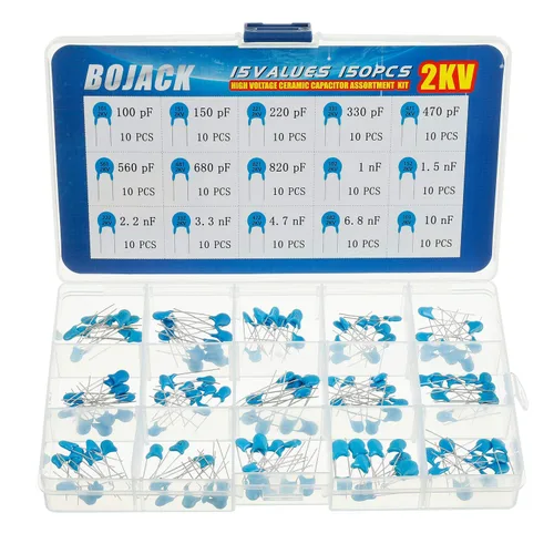 Vista 5 de BOJACK 15 Valores 150 piezas 1KV / 100 pF a 10 nF alta tensión DIP cerámica kit surtido