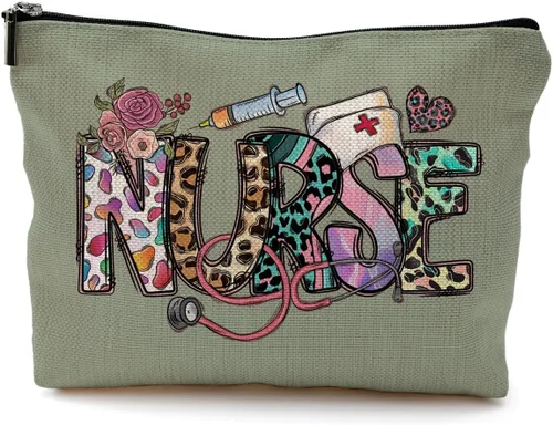 Vista 10 de Bolsas de maquillaje para enfermeras - Bolsas de cosméticos con cremallera para mujeres y estudiantes de enfermería Un estilo-enfermera-blanco