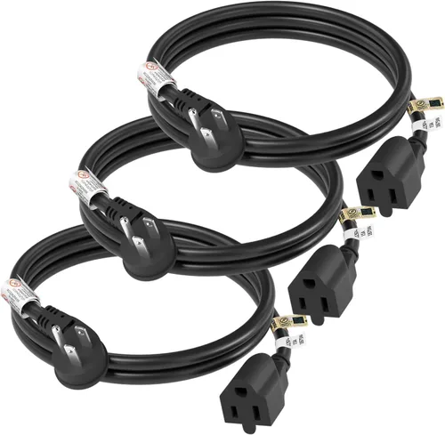 Vista 14 de FIRMERST 1875W Cable de extensión de enchufe plano 3 pies 14 AWG 15A Negro, listado UL