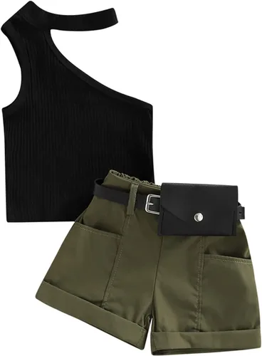 Vista 33 de TheFound Trajes de verano para niñas pequeñas, sin mangas, de punto acanalado, halter, pantalones cortos, ropa para recién nacidos, conjunto de 3