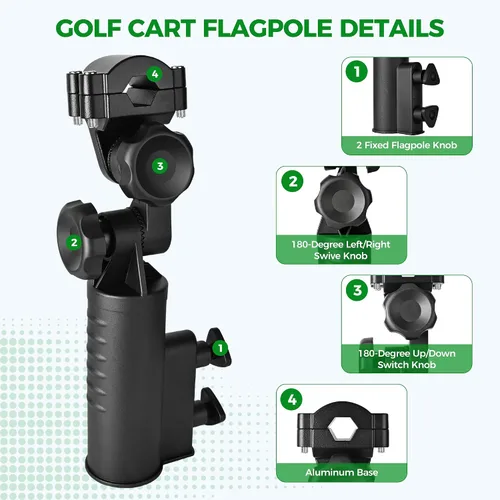 Vista 6 de 10L0L Soporte para bandera de carrito de golf, kit de asta de bandera para Yamaha Club Car DS/Precedent y EZGO TXT/RXV, bandera de Estados Unidos