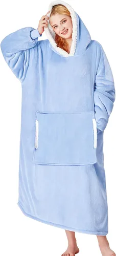 Vista 40 de yescool - Cobija con capucha, sudadera de franela de forro polar sherpa para adultos, mujeres y hombres, talla única