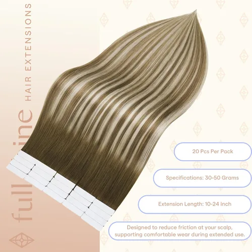 Vista 3 de Fshine Extensiones de cabello humano real con cinta adhesiva de 20 pulgadas, extensiones de cabello humano degradado 3 que se desvanece a marrón 6