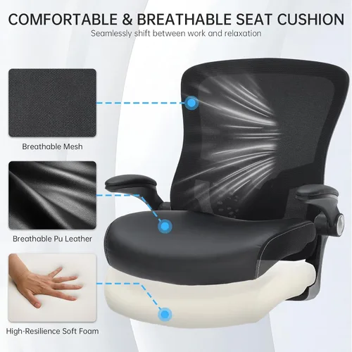 Vista 5 de Silla de oficina, silla de escritorio ergonómica con soporte lumbar ajustable, silla giratoria de malla transpirable para computadora