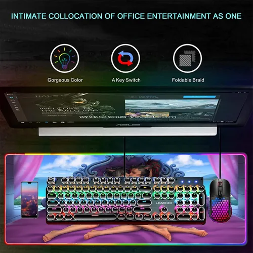 Vista 4 de Mouse Pads Sexy Anime Girl RGB Gaming Mausepad Keyboard Pad Led Seven Colors Mause Pad Expansion Pad Backlit Pad XXL Desk Mat 27.55 inch x12 inch