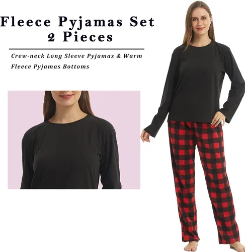 Vista 3 de YUSHOW Pijamas a juego para parejas, conjunto de pijama a cuadros para mujeres y hombres, camisa y pantalones de forro polar suave y cálido