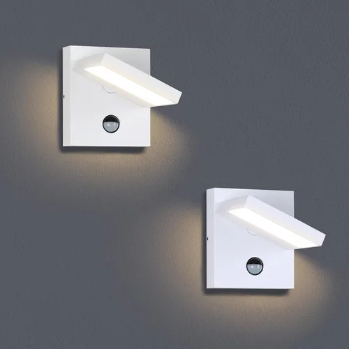 Vista 7 de Lustrlach Lámpara de pared con sensor de movimiento para exteriores, color blanco, moderna, para porche, impermeable, con cabezal de lámpara Blanco
