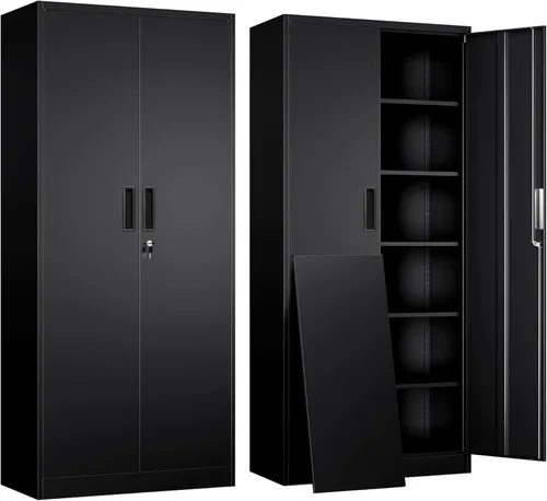 Vista 14 de Gabinete de almacenamiento de metal, armario de almacenamiento con bloqueo de 36 pulgadas de alto, armarios de metal con puertas y 2 estantes Negro