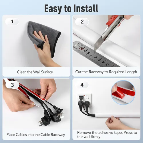 Vista 6 de AGPTEK Cable de pared para ocultar 78 pulgadas, cubierta de alambre autoadhesivo Flexible PVC Home Wall Mount TV Cable Concealer Pet Cord
