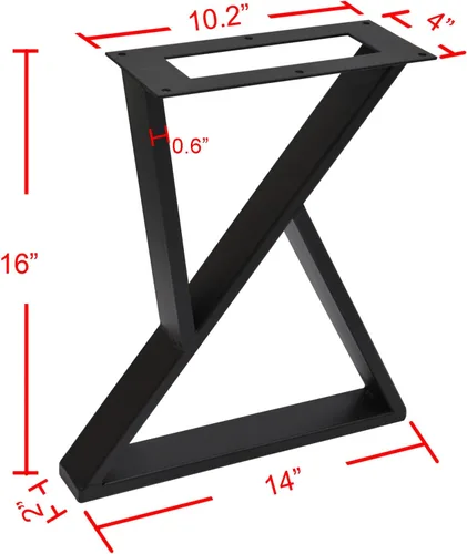 Vista 4 de Patas de mesa de metal resistentes de 16 pulgadas de alto, patas negras de hierro industrial, tubo cuadrado tipo Z, patas resistentes para muebles