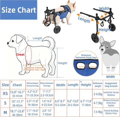Vista 6 de Silla de ruedas ajustable para perros pequeños - Ayuda de movilidad para mascotas discapacitadas, Silla de ruedas para perros pequeños para patas