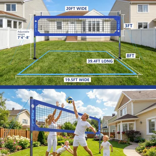 Vista 2 de Professional Volleyball Net Set Heavy Duty for Outdoor Backyard Portable with Aluminum Scoring Poles, Nets System, Adjustable Regulation Height