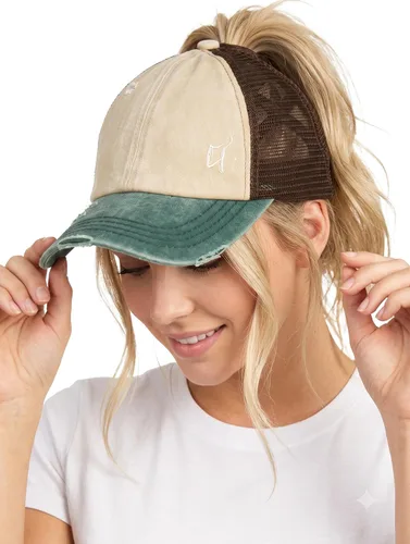 Vista 49 de Funky Junque - Sombrero de cola de caballo para mujer, gorra de béisbol con ajuste ajustable y cola de caballo alta cruzada para uso diario Paquete