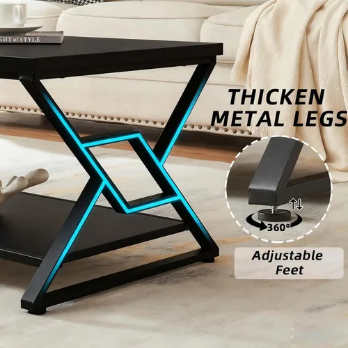 Vista 5 de HOMISSUE - Mesa de café, mesa de café rústica rectangular con almacenamiento de 2 niveles, mesa central de madera de ingeniería con estantes
