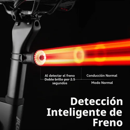 Vista 2 de ROCKBROS - Luz trasera para bicicleta, detección inteligente de frenos, encendido/apagado automático, 5 modos, USB-C
