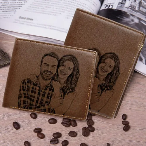 Vista 6 de Carteras grabadas personalizadas foto cuero cartera hombres,marido,papá,hijo,regalos personalizados, cartera Rfid, Estándar, Estilo 4 - Horizontal
