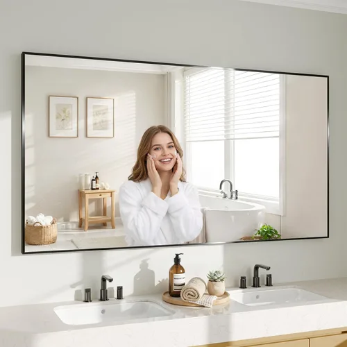 Vista 19 de Koonmi Espejo de pared rectangular negro, espejo de baño de 20 x 30 pulgadas, espejo de tocador con marco de aluminio para entrada, sala de estar