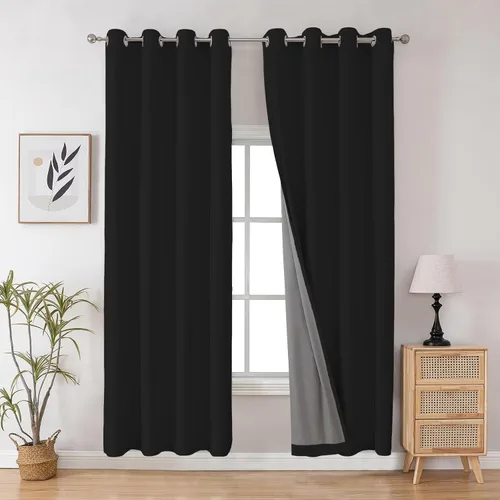 Vista 121 de Joydeco - Juego de 2 paneles de cortinas opacas de 63 pulgadas, 2 cortinas largas con aislamiento térmico burg, cortinas de oscurecimiento
