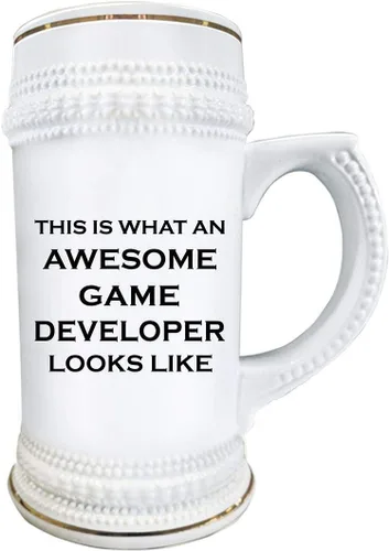 Vista 2 de Linda idea de regalo para un desarrollador de juegos impresionante, taza de cerveza de 22 onzas, vasos de cerámica novedosos - Diseño de videojuegos