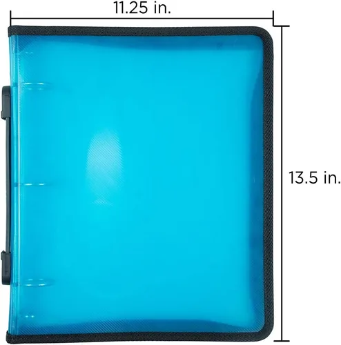 Vista 5 de JAM PAPER Carpeta de plástico con cremallera de 1 pulgada, carpeta azul de 3 anillas, se vende individualmente