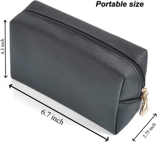 Vista 2 de Bolsa de cosméticos de piel sintética para mujer, bolsa de maquillaje minimalista para uso diario, bolsa de almacenamiento portátil, pequeña bolsa