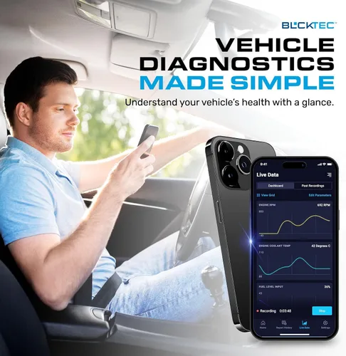 Vista 7 de BLCKTEC 410 Escáner Bluetooth OBD2 para iPhone y Android, sin cuota de suscripción, lector de código de coche OBDII, diagnostica la luz