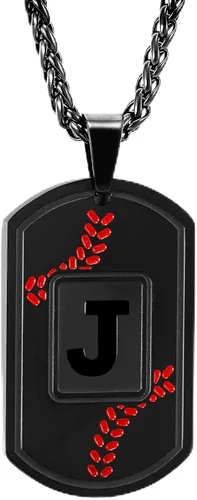 Vista 61 de Fervia Graduation Gifts - Baseball Initial Necklace for Men Dog Tag Stainless Steel Letter Pendant Sport Baseball Athletes Jewelry Christmas
