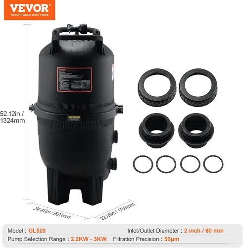 Vista 7 de VEVOR Depósito de filtro de piscina Pro 2026 y elemento para piscinas sobre el suelo y enterradas, sistema limpiador grande de 520-525 pies