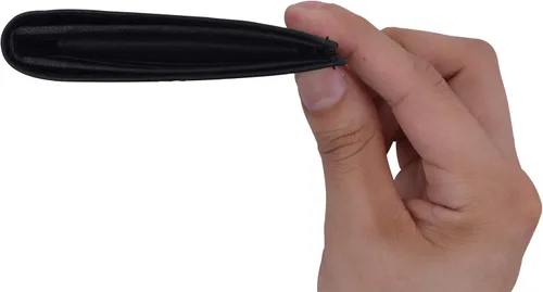 Vista 5 de MARSHAL Cartera de cuero suave para niños delgada delgada monedero plegable, Negro -, Billetera plegable