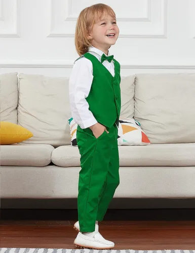 Vista 3 de A&J DESIGN Conjunto de traje de caballero para niños pequeños, 3 piezas, camisas, chaleco y pantalones