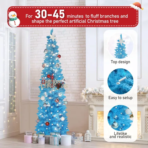 Vista 7 de MUPATER - Árbol de Navidad artificial delgado de 6 pies, árbol de Navidad preiluminado con parte superior curvada, árbol de Navidad delgado