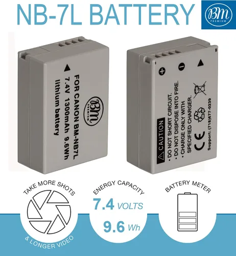 Vista 2 de BM Premium Paquete de 2 baterías NB-7L y kit de cargador de batería para Canon PowerShot G10, G11, G12, SX30 es cámara digital, incluye batería +