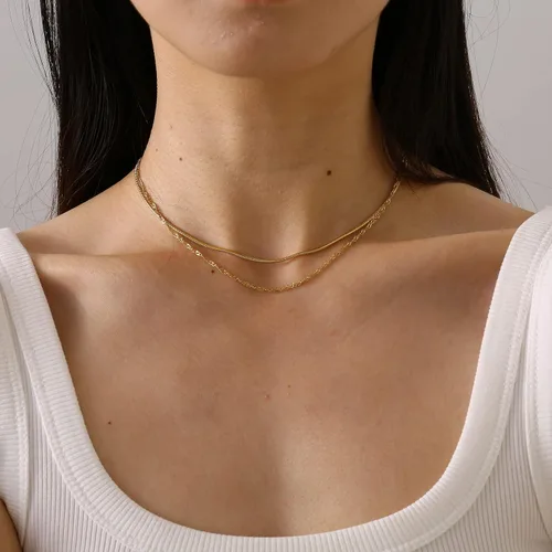 Vista 6 de Cadena de serpiente chapada en oro de 18 quilates, collar de espiga en capas, gargantilla para mujer, collares delicados con dije de lunares