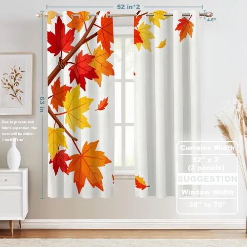 Vista 316 de Shrahala Orange Autumn Autumn Blackout Curtain Tiers, Fall Kitchen Valance Light Blocking Tier Drapes with Rod Pocket, 2 Pack 26 X 24 in
