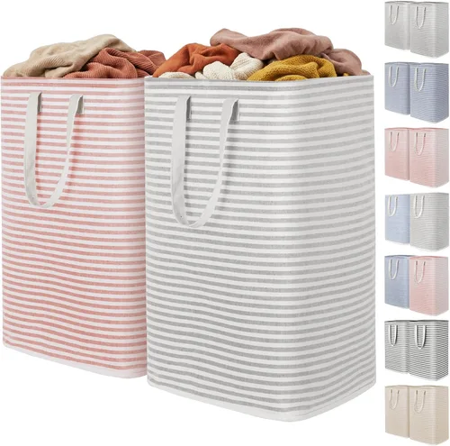 Vista 22 de Lifewit 75L x 2 Pack Collapsible Laundry Hamper Large,Tall Foldable Dirty Clothes Baskets Waterproof, Freestanding Double Bags with Easy Carry